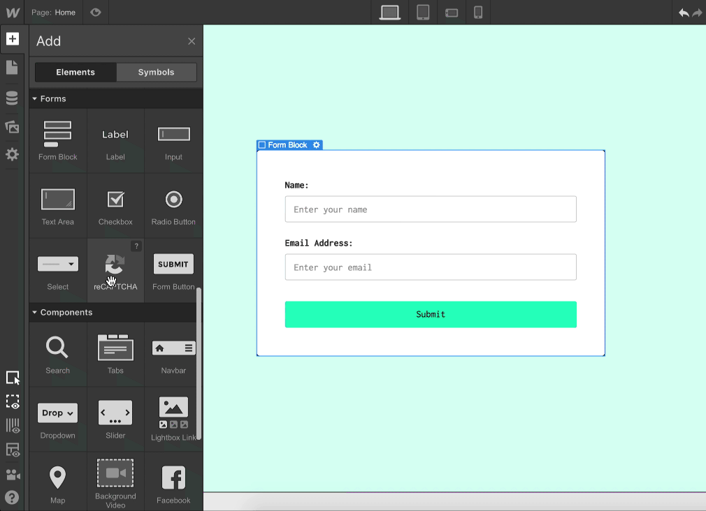 Webflow_Add Contact form with reCAPTCHA to forms